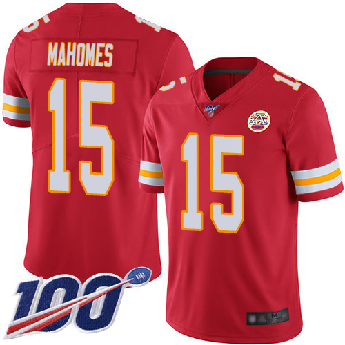 Youth Kansas City Chiefs #15 Mahomes Patrick Red Team Color Vapor Untouchable Limited Player 100th Season Football Nike NFL Jersey